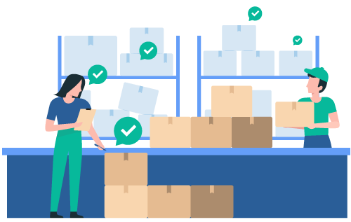 People at picking and packing station in a warehouse representing order picking accuracy best practices