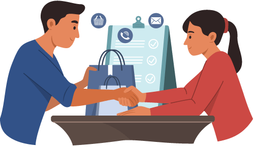 Sale representative making a sale directly with a customer to represent unified order management that includes direct sales