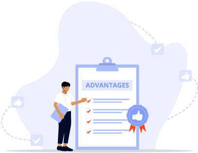 Person next to an oversized clipboard with a list of advantages and a ribbon with a thumbs up representing best practices for using insightful data