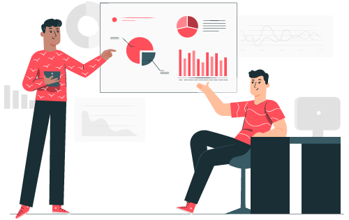 Two people looking at data representing business visibility delivering ability to make informed decisions