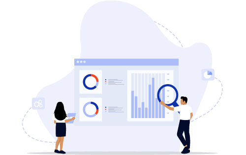 People looking at oversized application screen with data to represent using insightful data to make smarter business decisions