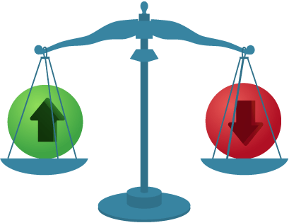 Scale showing balance of an up and down arrow representing preventing low stock levels and overstocking issues with best practices like setting reorder points and working closely with suppliers and finding a balance