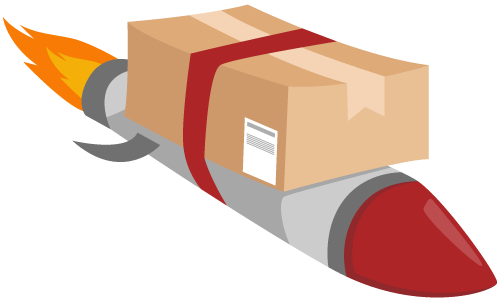 A package tied to a rocket in movement to represent boosting order fulfillment rates with various strategies