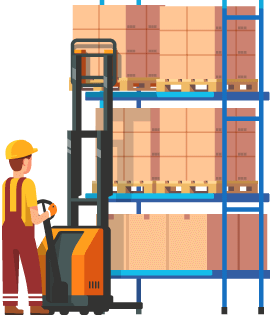 Person using forklift to pick orders from a shelf in their warehouse representing the pick and pack process