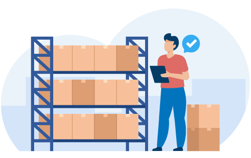 Warehouse worker checking boxes on shelf with the knowledge of when to restock inventory