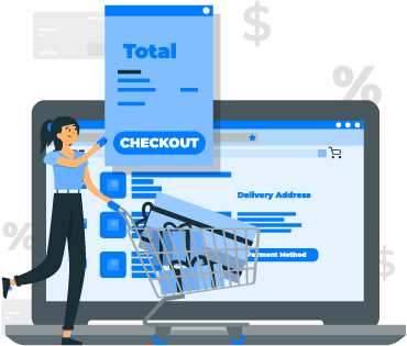 Person checking out on an ecommerce webstore representing keeping customers happy with order management software for exceptional customer experiences across all sales channels