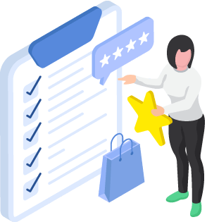 Person holding a large star near a shopping bag and a checklist to represent managing returns with RMAs to improve customer satisfaction