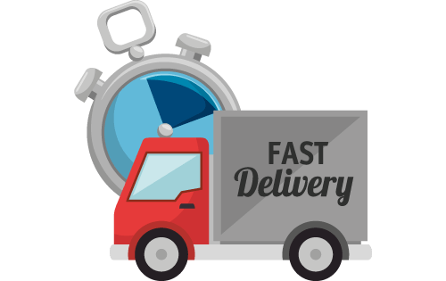 A delivery truck and timer to represent optimizing the order fulfillment process to have on-time deliveries and more