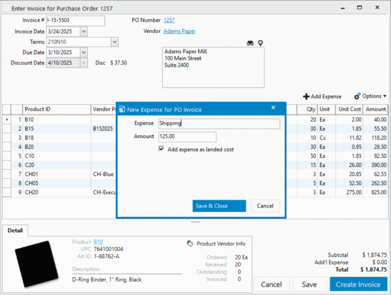 Invoice Continue Improved Purchase Invoice Entry - QuickBooks Inventory Management ...