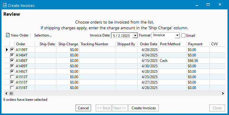 Batch invoices creation: Review orders