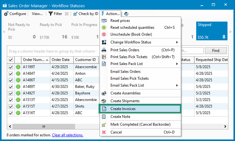 Batch invoices creation in Acctivate