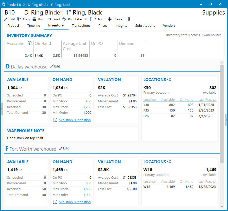 Product List: Inventory
