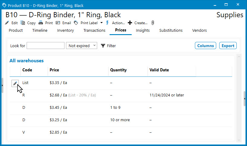 Product List: Prices