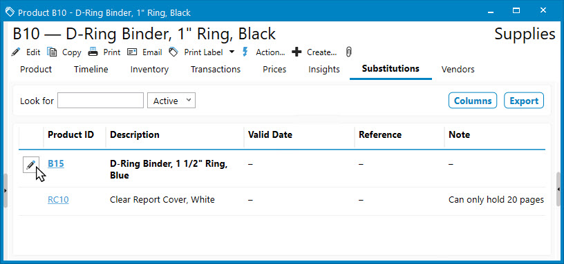 Product List: Substitutions