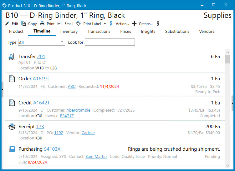 Product List: Timeline