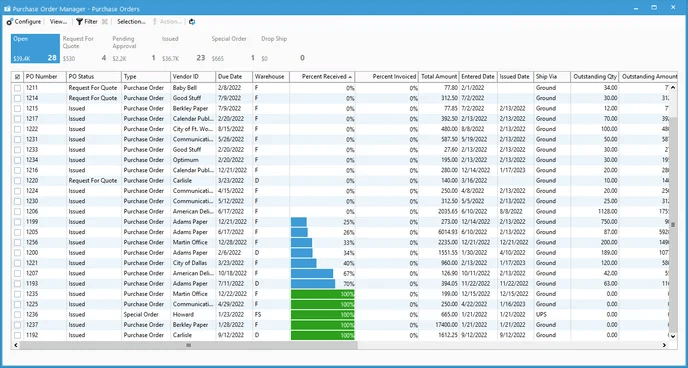 Purchase Order Manager window in Acctivate Purchase Order Manager window in Acctivate Inventory Software
