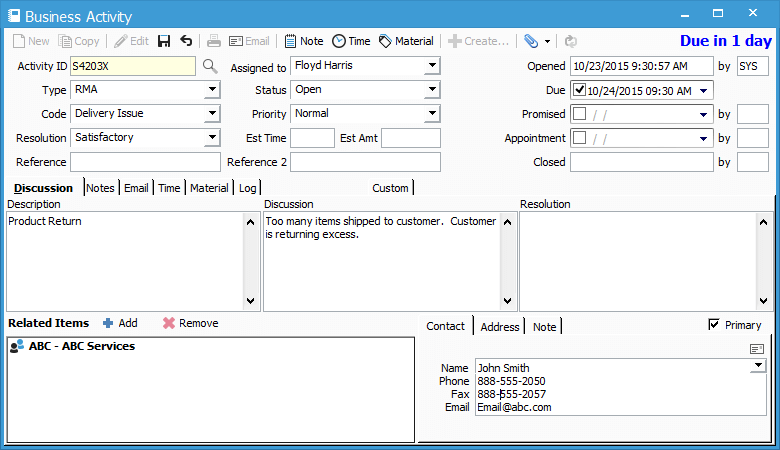 RMA before the credit memo to track the returns process A Return Merchandise Authorization (RMA) entered in Acctivate's Business Activity window