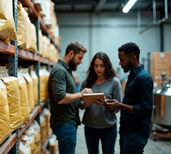 People in food & beverage production warehouse